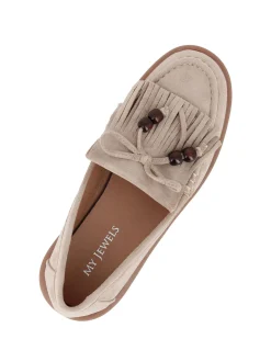 MY JEWELS - Mocassino khaki scamosciato con fiocco e frange
