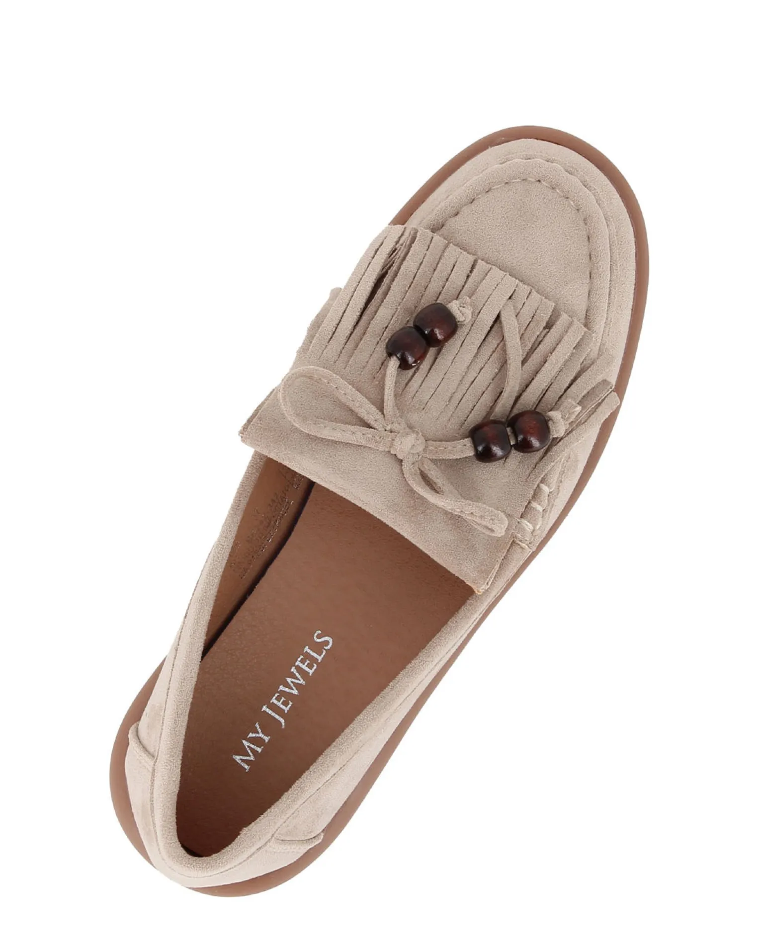 MY JEWELS - Mocassino khaki scamosciato con fiocco e frange