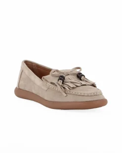 MY JEWELS - Mocassino khaki scamosciato con fiocco e frange
