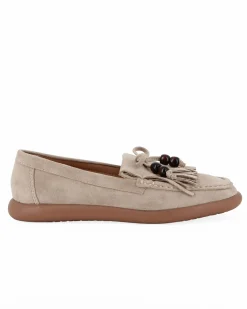 MY JEWELS - Mocassino khaki scamosciato con fiocco e frange