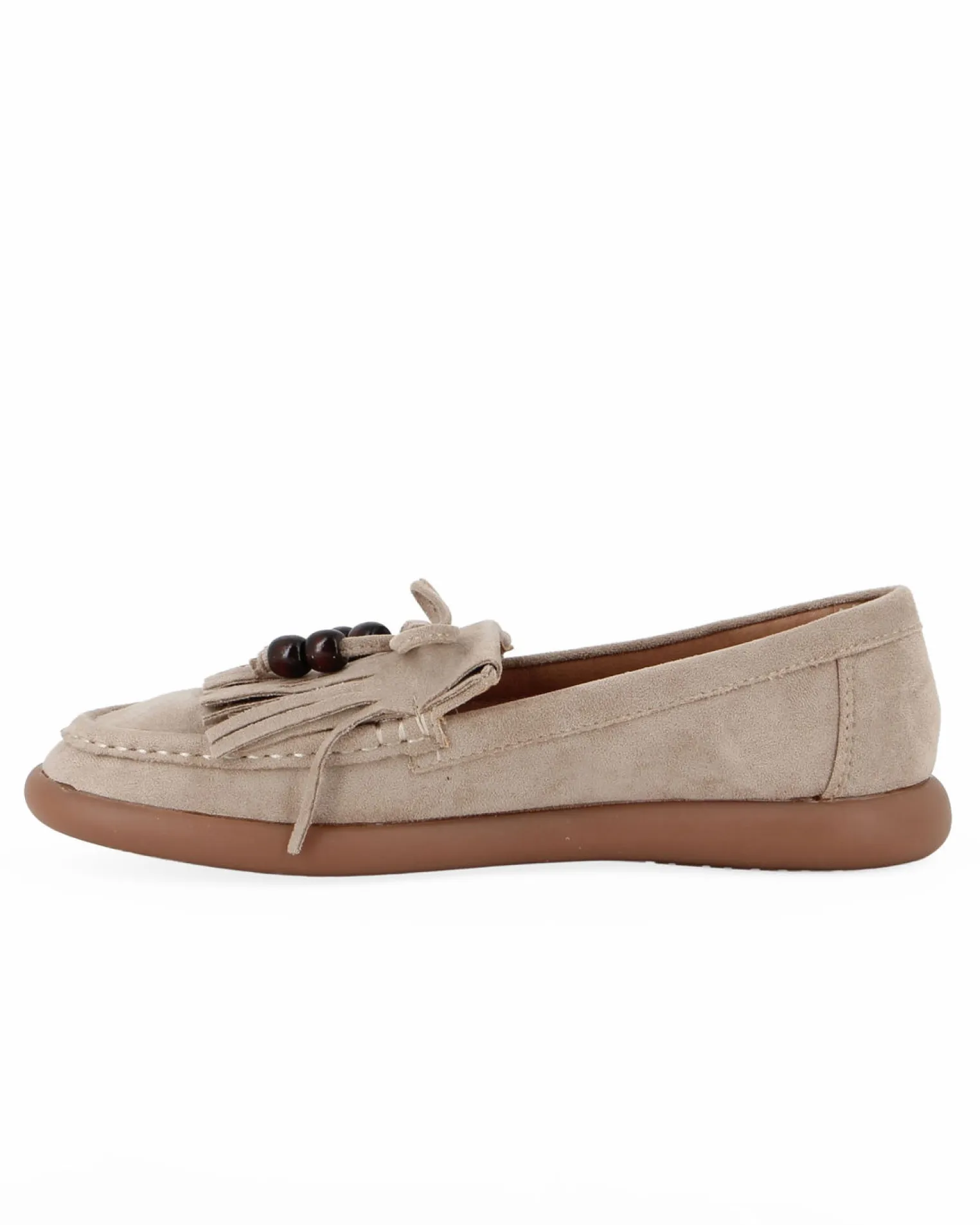 MY JEWELS - Mocassino khaki scamosciato con fiocco e frange