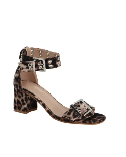 MY JEWELS - Sandalo leopardato in raso con doppia fibbia, tacco 6CM