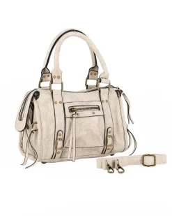 NARDINI - Bauletto due manici beige con taschino frontale, tracolla removibile