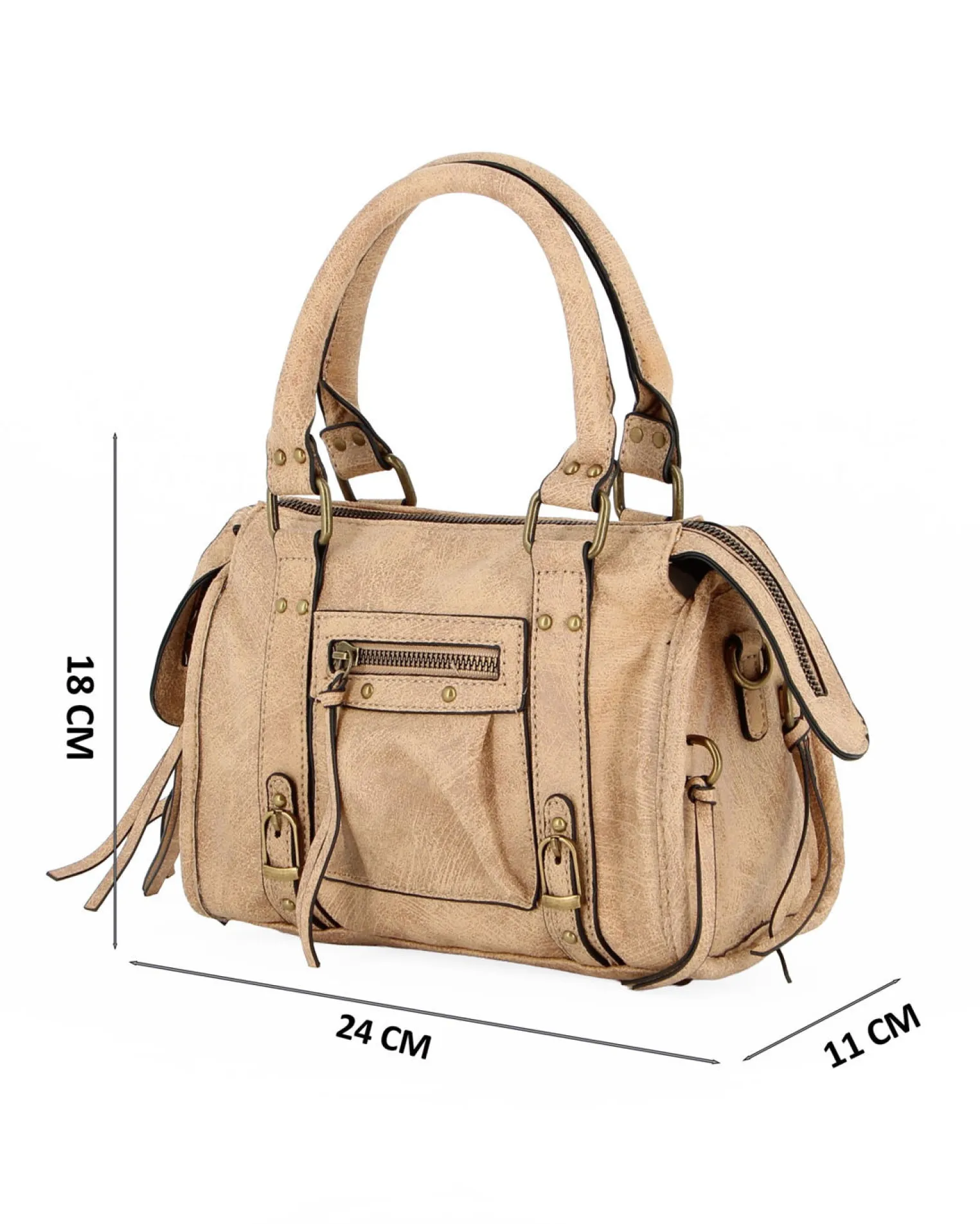 NARDINI - Bauletto due manici khaki con taschino frontale, tracolla removibile
