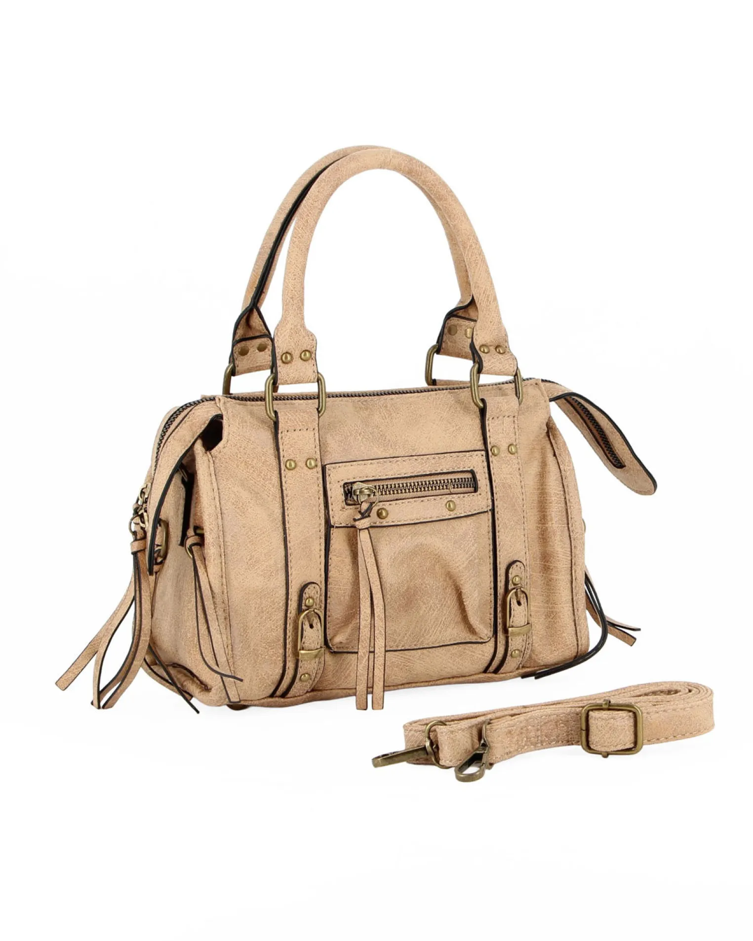 NARDINI - Bauletto due manici khaki con taschino frontale, tracolla removibile