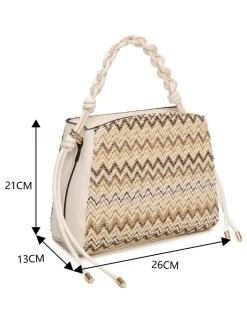NARDINI - Borsa a mano beige effetto paglia con tre scomparti interni e manico intrecciato, tracolla removibile
