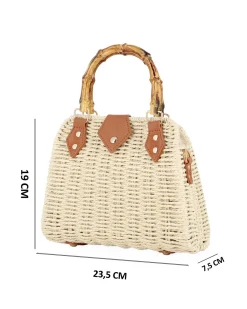 NARDINI - Borsa a mano beige rigida in vimini intrecciato ,tracolla removibile