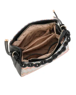 NARDINI - Borsa a mano multicolor effetto paglia con tre scomparti interni e manico intrecciato, tracolla removibile