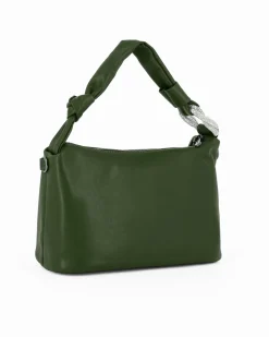 NARDINI - Borsa a mano verde con nodo in strass sul manico e tracolla removibile