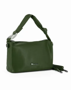 NARDINI - Borsa a mano verde con nodo in strass sul manico e tracolla removibile