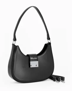 NARDINI - Borsa a spalla nera con mini pattina e tracolla removibile