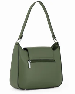 NARDINI - Borsa a spalla verde con tasca posteriore e pattina con dettaglio lucchetto, tracolla removibile
