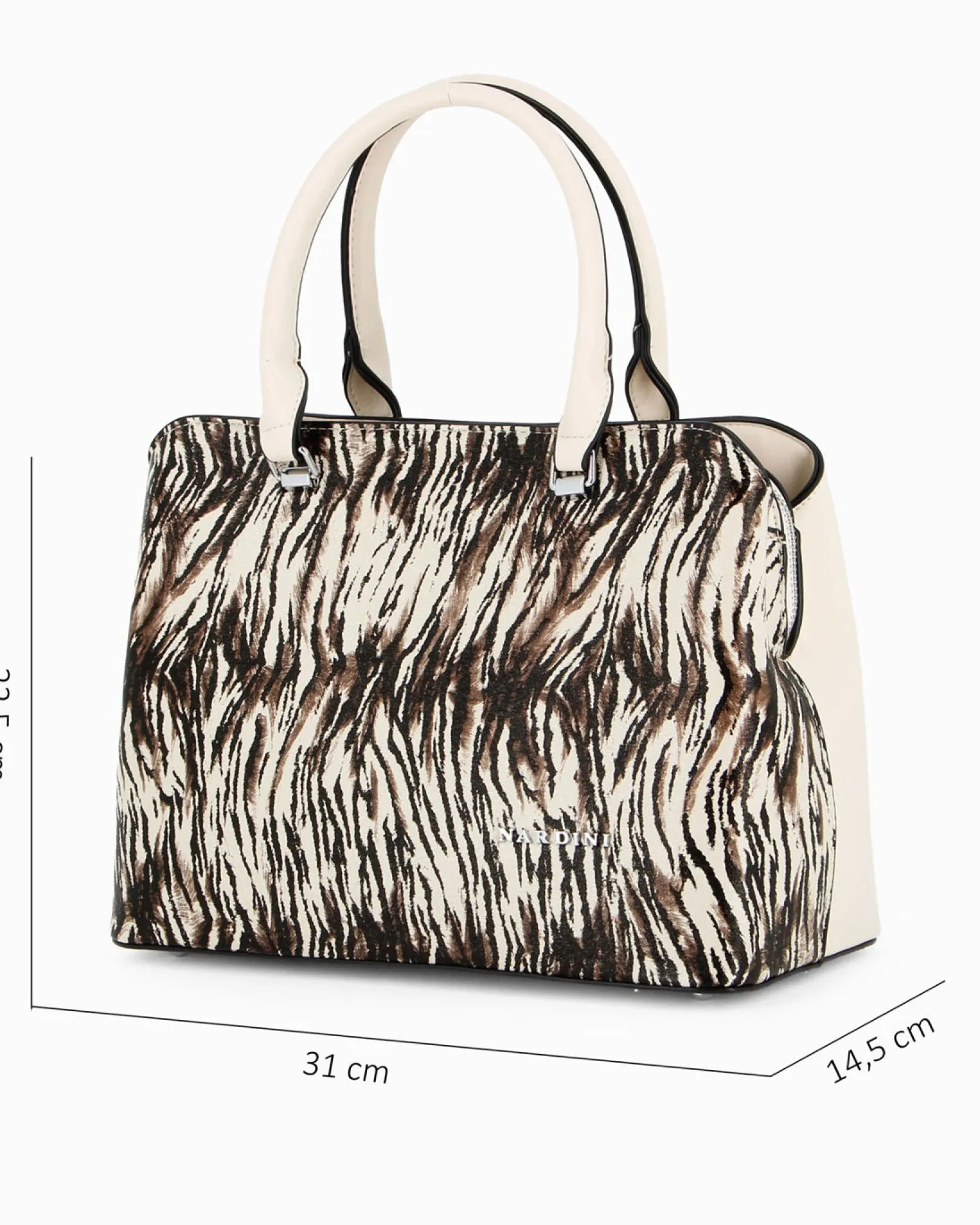 NARDINI - Borsa due manici animalier con tre scomparti principali, tracolla removibile