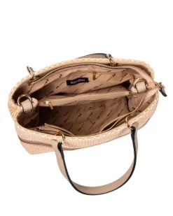NARDINI - Borsa due manici beige in paglia con tre scomparti interni, tracolla removibile