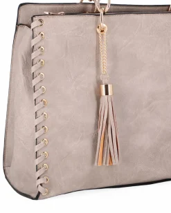 NARDINI - Borsa due manici khaki con tasca posteriore e pennacchio a frange, tracolla removibile
