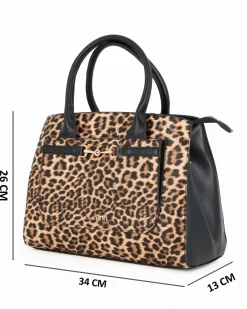 NARDINI - Borsa due manici leopardata con tasca frontale e dettaglio morsetto, tracolla removibile