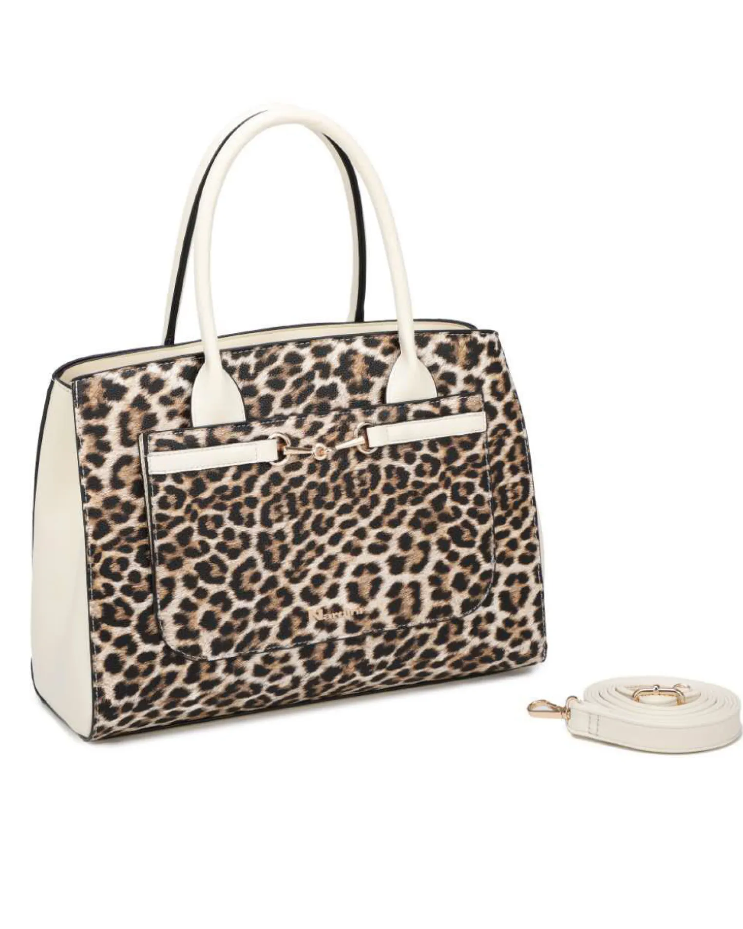 NARDINI - Borsa due manici leopardata con tasca frontale e dettaglio morsetto, tracolla removibile