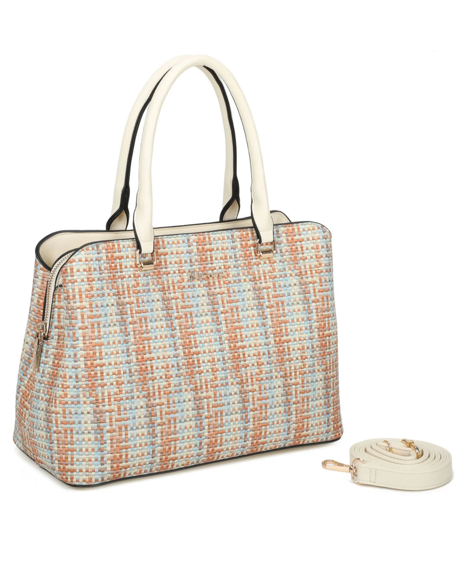 NARDINI - Borsa due manici multicolor effetto intreccio con tre scomparti principali, tracolla removibile