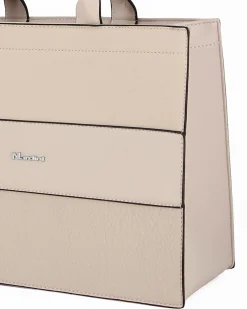 NARDINI - Borsa piccola due manici taupe con fasce frontali lavorate, tracolla removibile