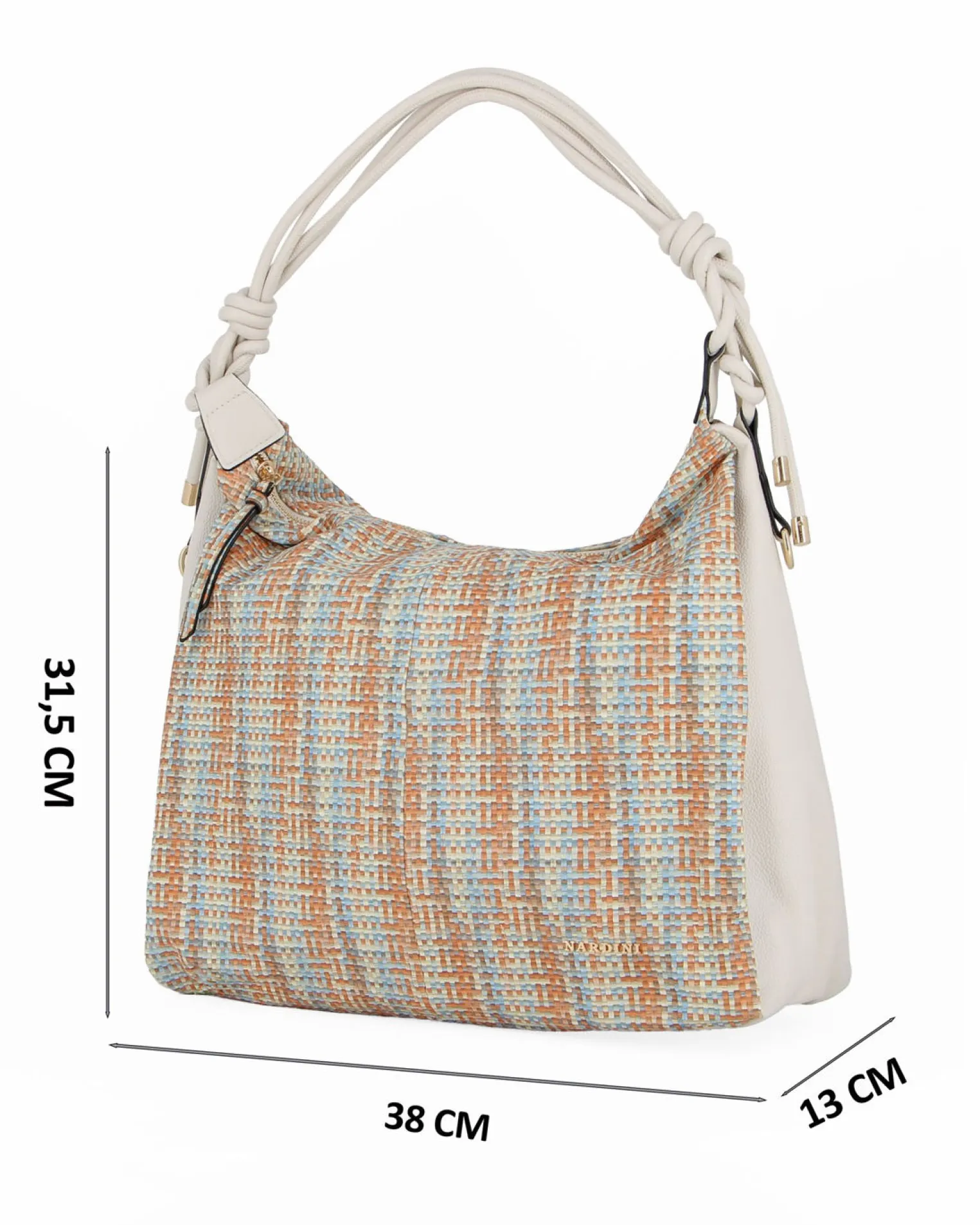 NARDINI - Borsa sacca multicolor effetto intreccio con tasca posteriore, tracolla removibile