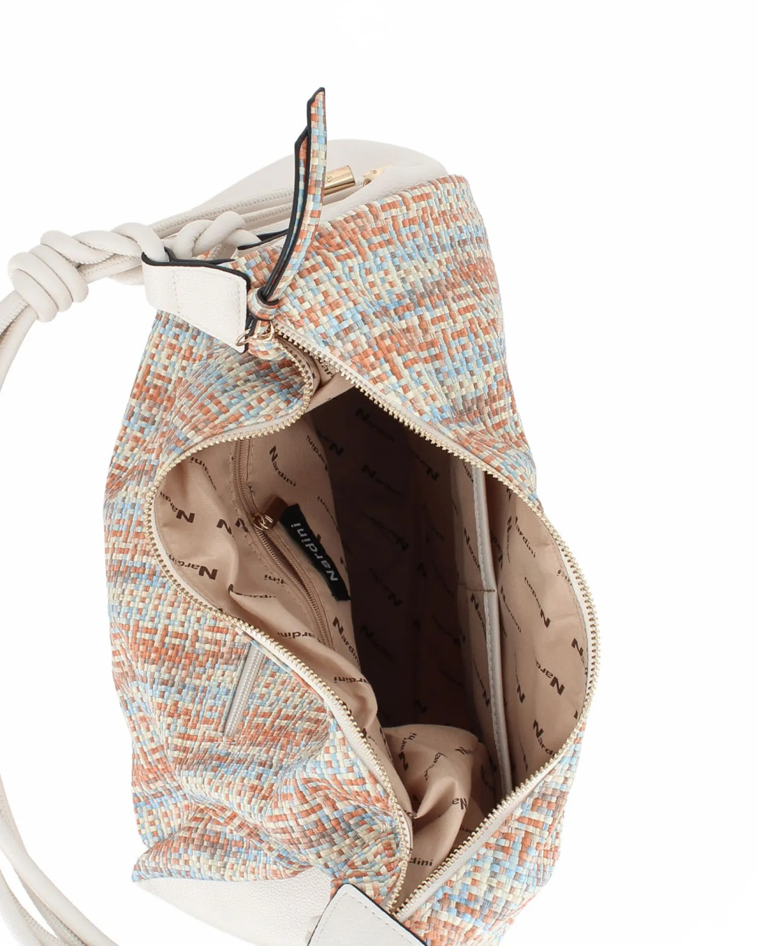 NARDINI - Borsa sacca multicolor effetto intreccio con tasca posteriore, tracolla removibile
