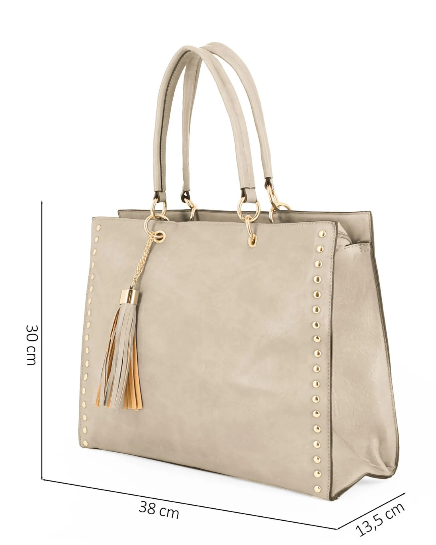 NARDINI - Borsa shopping beige con tasca posteriore, pennacchio a frange e dettaglio rivetti