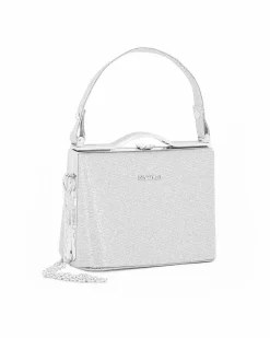 NARDINI - Pochette argento in lurex con un manico e tracollina removibile