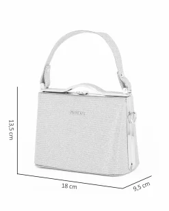 NARDINI - Pochette argento in lurex con un manico e tracollina removibile