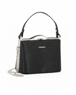 NARDINI - Pochette nera in lurex con un manico e tracollina removibile
