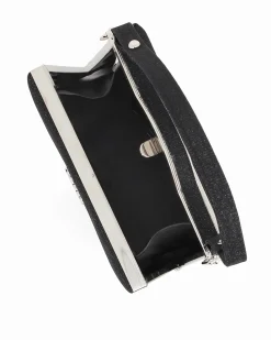 NARDINI - Pochette nera in lurex con un manico e tracollina removibile