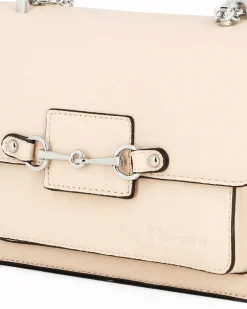NARDINI - Tracolla beige con tasca frontale e morsetto sulla patta