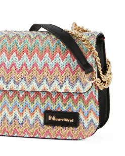 NARDINI - Tracolla nera intreccio multicolor con patta
