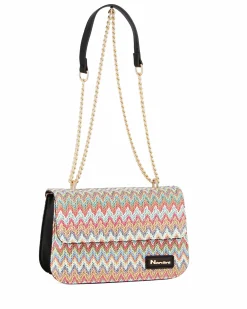 NARDINI - Tracolla nera intreccio multicolor con patta