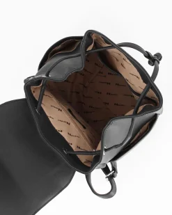 NARDINI - Zaino nero con due tasche laterali, patta e chiusura a coulisse