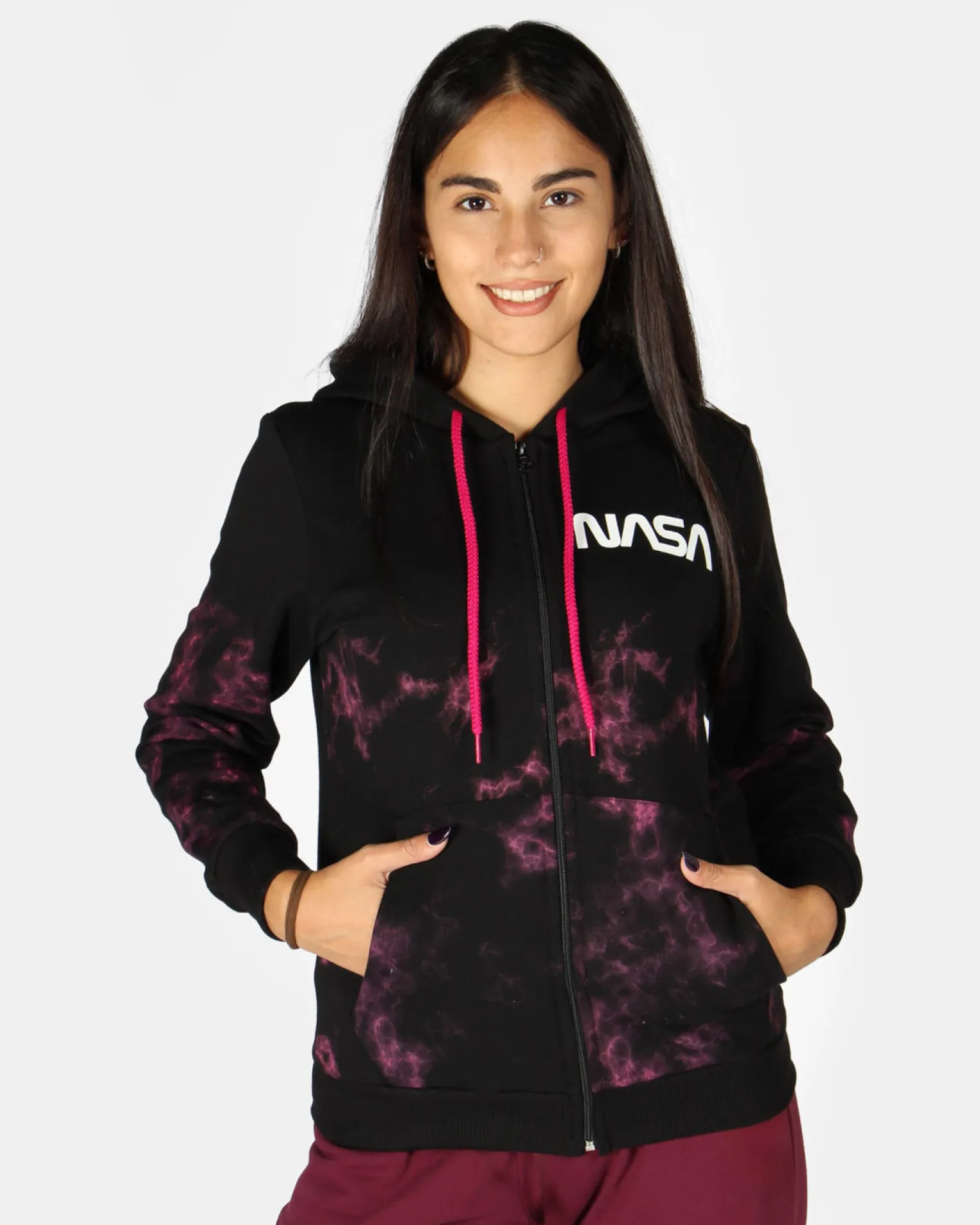 NASA - Felpa nera con cappuccio e full zip da donna