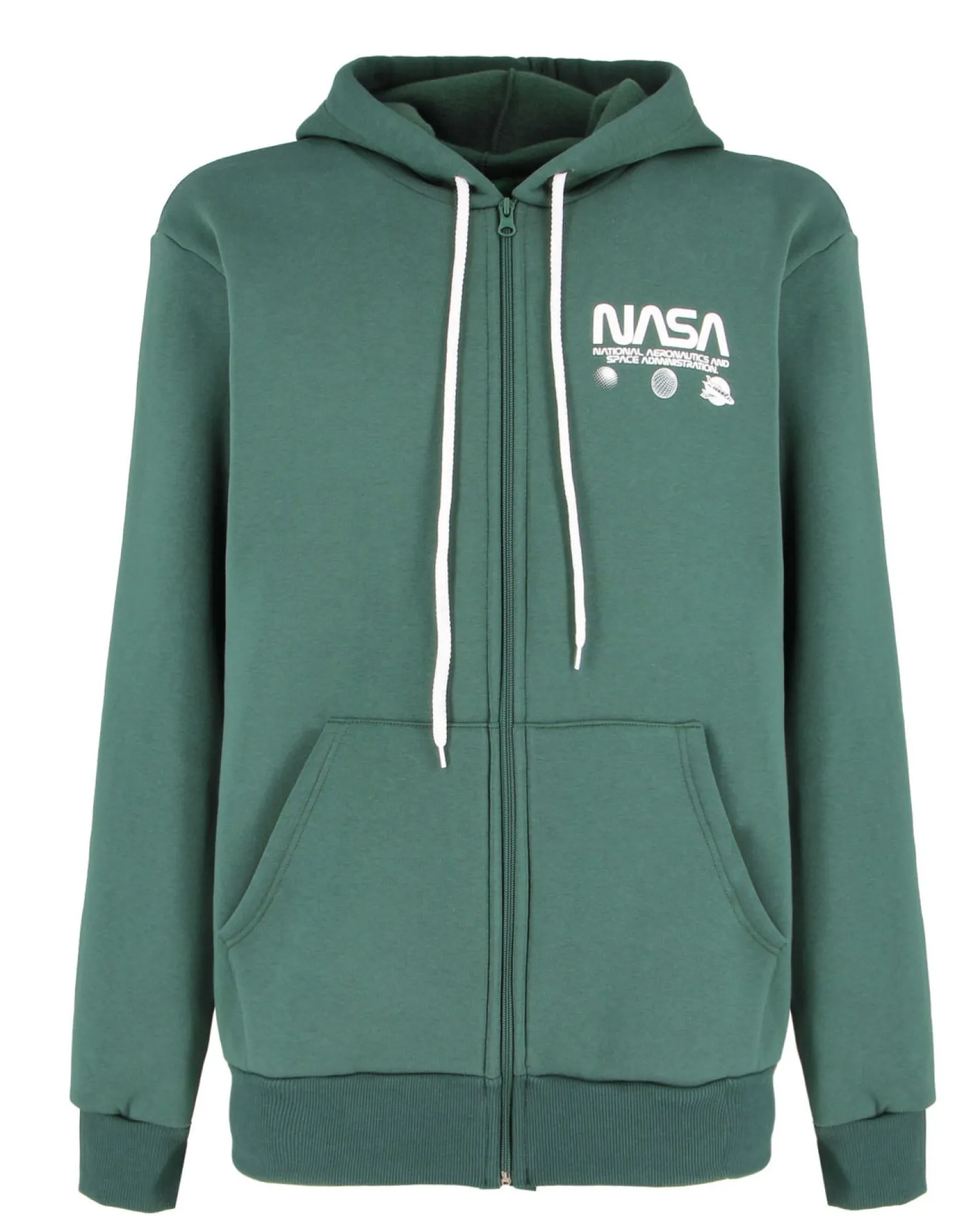 NASA - FELPA VERDE DA UOMO CON ZIP E CAPPUCCIO