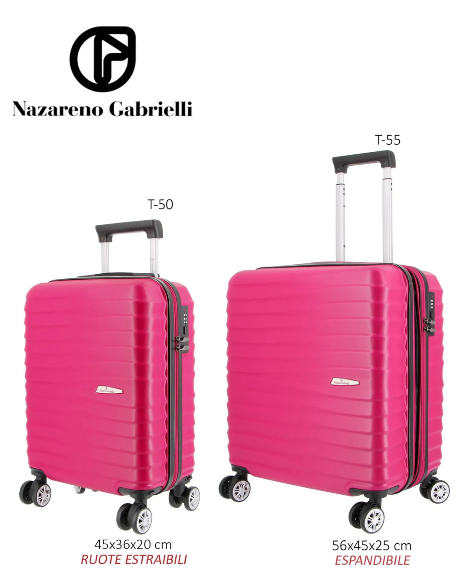 NAZARENO GABRIELLI - TROLLEY FUXIA IN ABS 4 RUOTE