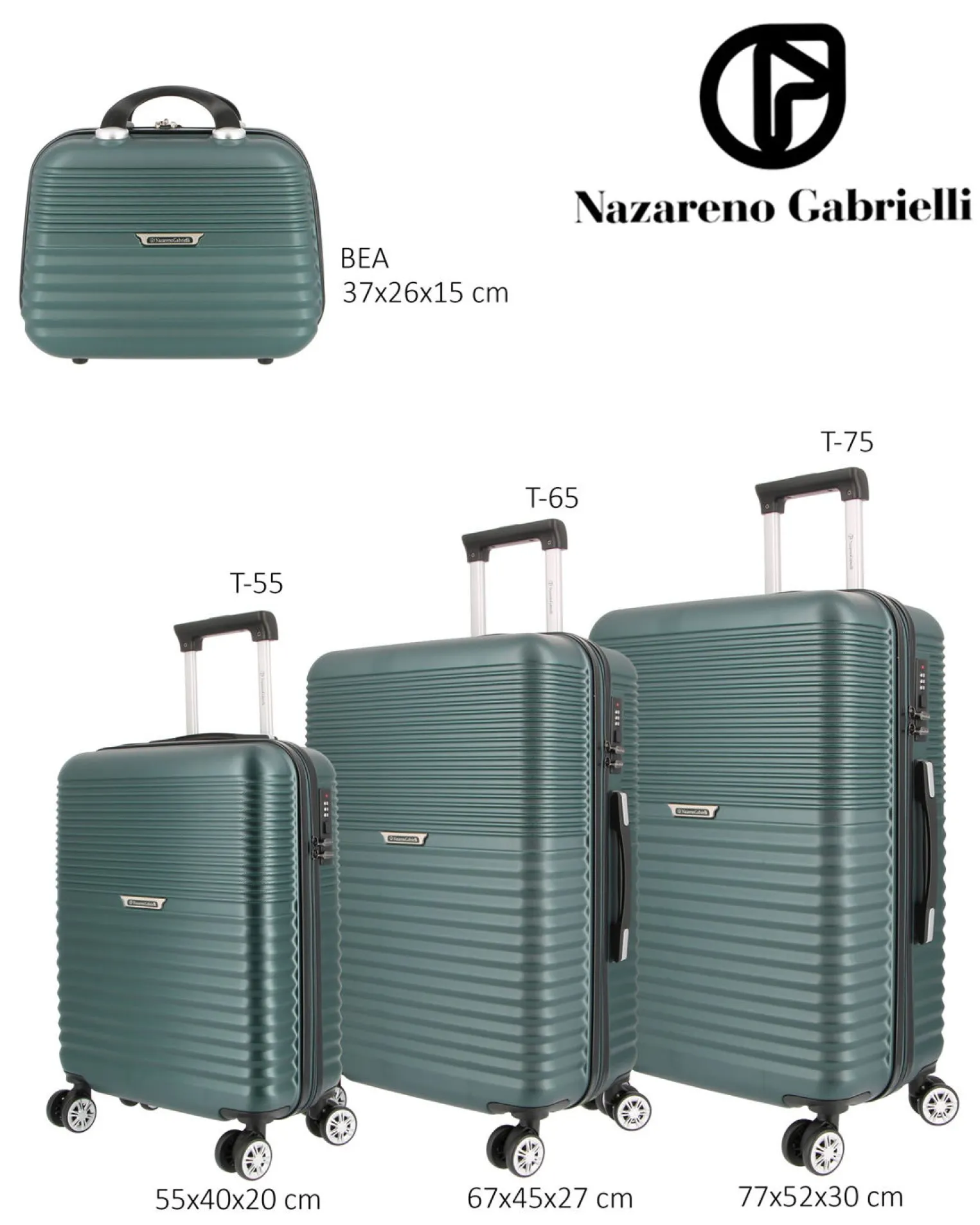 NAZARENO GABRIELLI - TROLLEY VERDE IN ABS 4 RUOTE
