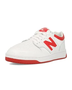NEW BALANCE 480 - Sneaker da uomo bianche e rosse in VERA PELLE con soletta Ortholite