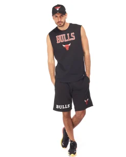 NEW ERA - Canotta da uomo nera in cotone con logo Chicago Bulls