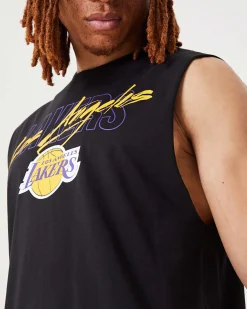 NEW ERA - Canotta nera da uomo in cotone con logo Los Angeles Lakers