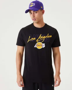 NEW ERA - T shirt da uomo nera in cotone con logo Los Angeles Lakers
