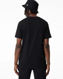 NEW ERA - T shirt girocollo da uomo nera in cotone con logo giallo