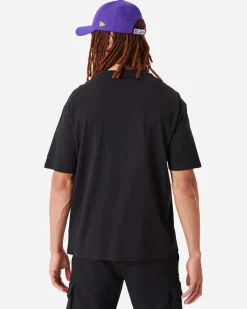 NEW ERA - T shirt girocollo da uomo nera in cotone con logo Los Angeles Lakers