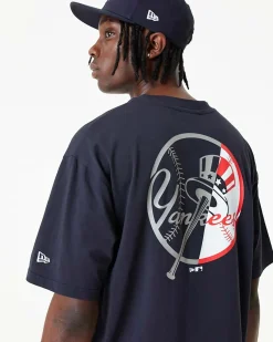 NEW ERA - T shirt oversize da uomo blu scuro con logo bianco