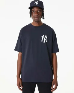 NEW ERA - T shirt oversize da uomo blu scuro con logo bianco