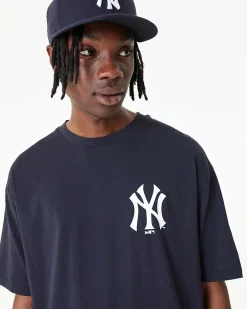 NEW ERA - T shirt oversize da uomo blu scuro con logo bianco
