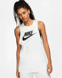 NIKE - Canotta da donna bianca in cotone con logo nero