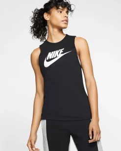 NIKE - Canotta da donna nera in cotone con logo bianco
