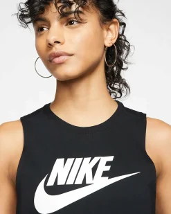 NIKE - Canotta da donna nera in cotone con logo bianco